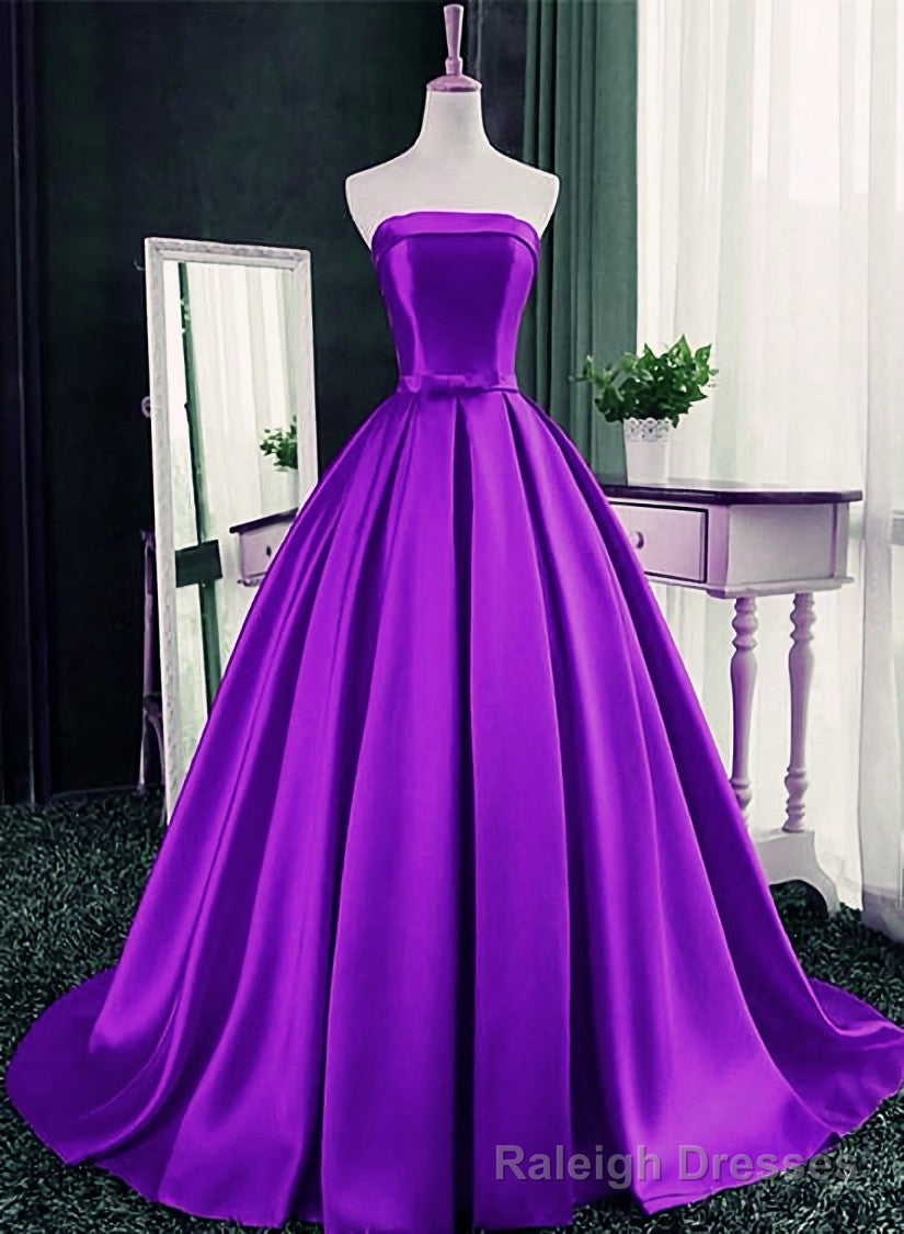 Purple Ball Gown Satin Long Lace-up Sweet 16 Dress, Purple Formal Dress Main image