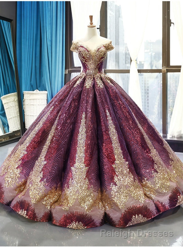 Purple Ball Gown Sequins Bateau Cap Sleeve Backless Haute Couture Prom Dress Main image