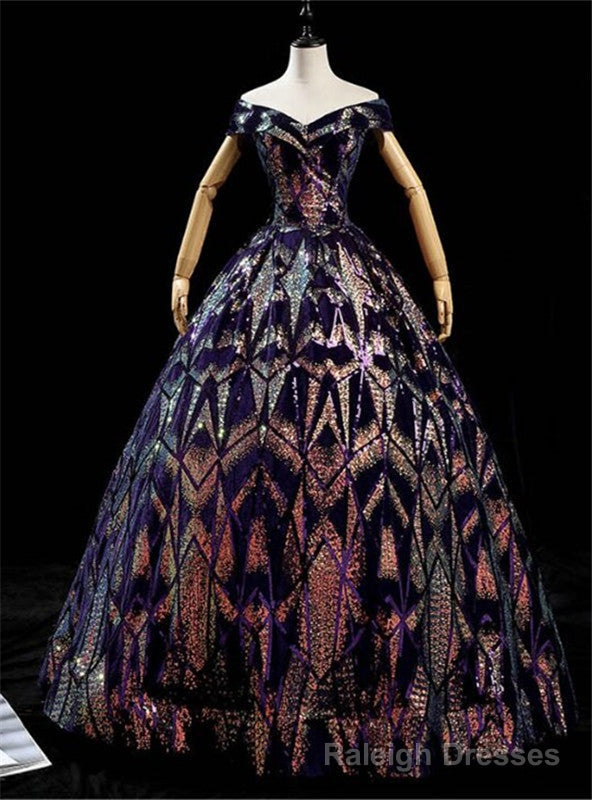 Purple Ball Gown Sequins Off the Shoulder Quinceanera Dress Main image