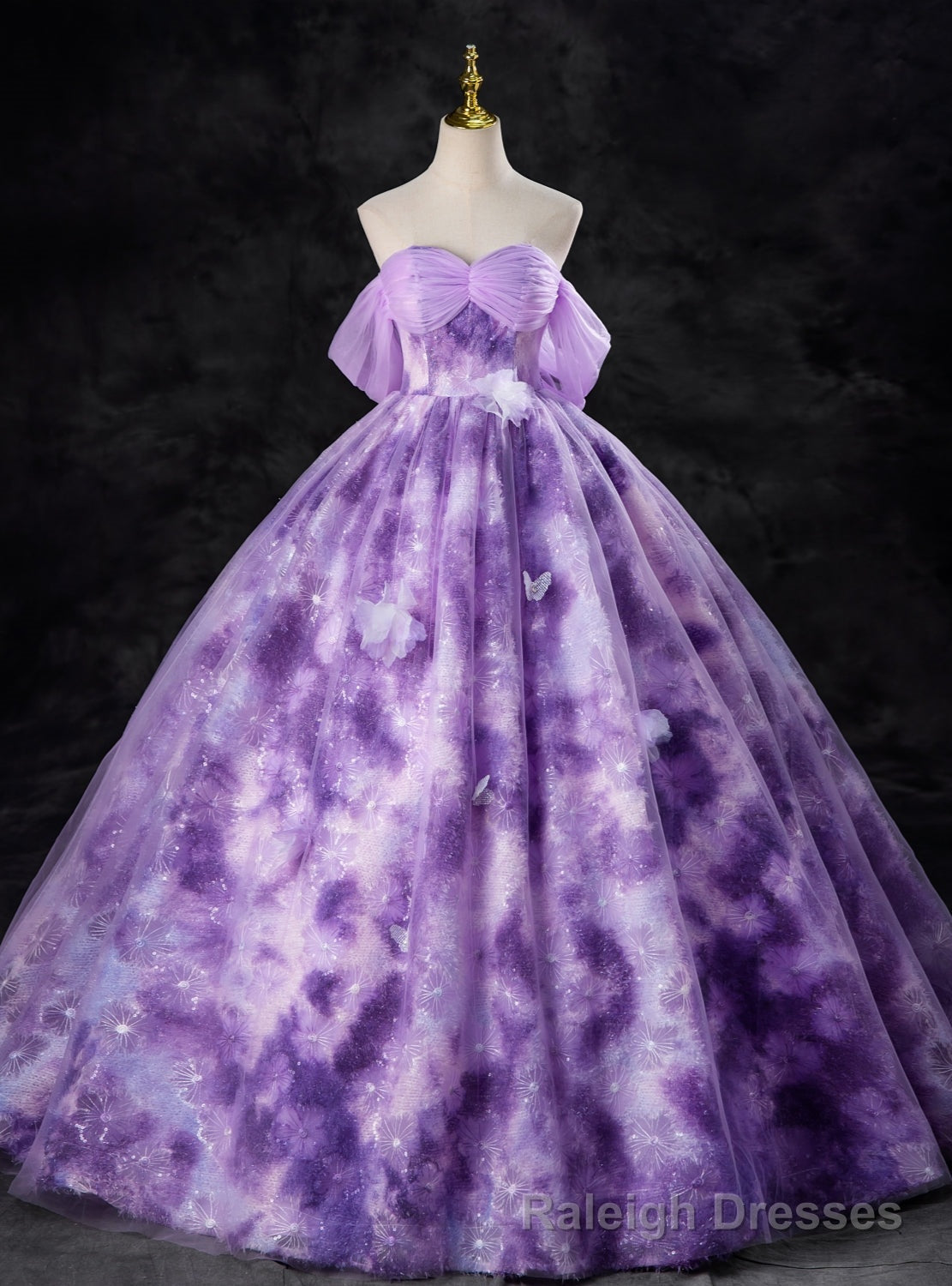 Purple Ball Gowns Tulle Pleats Quinceanera Dress