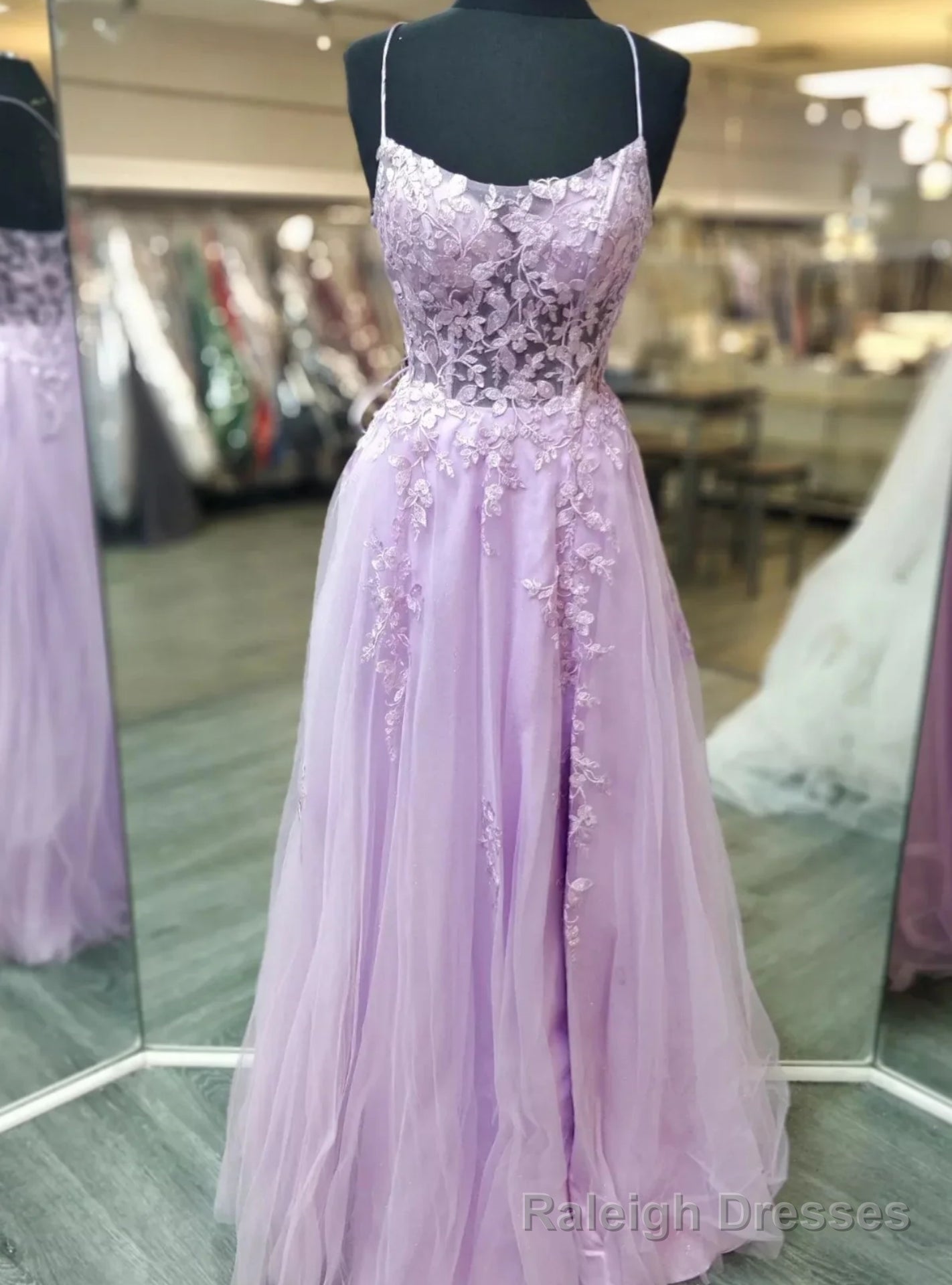 Purple Blue Appliques Spaghetti Straps Prom Dress Main image