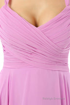 Purple Chiffon Halter Backless With Pleats Bridesmaid Dresses