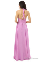 Purple Chiffon Halter Backless With Pleats Bridesmaid Dresses