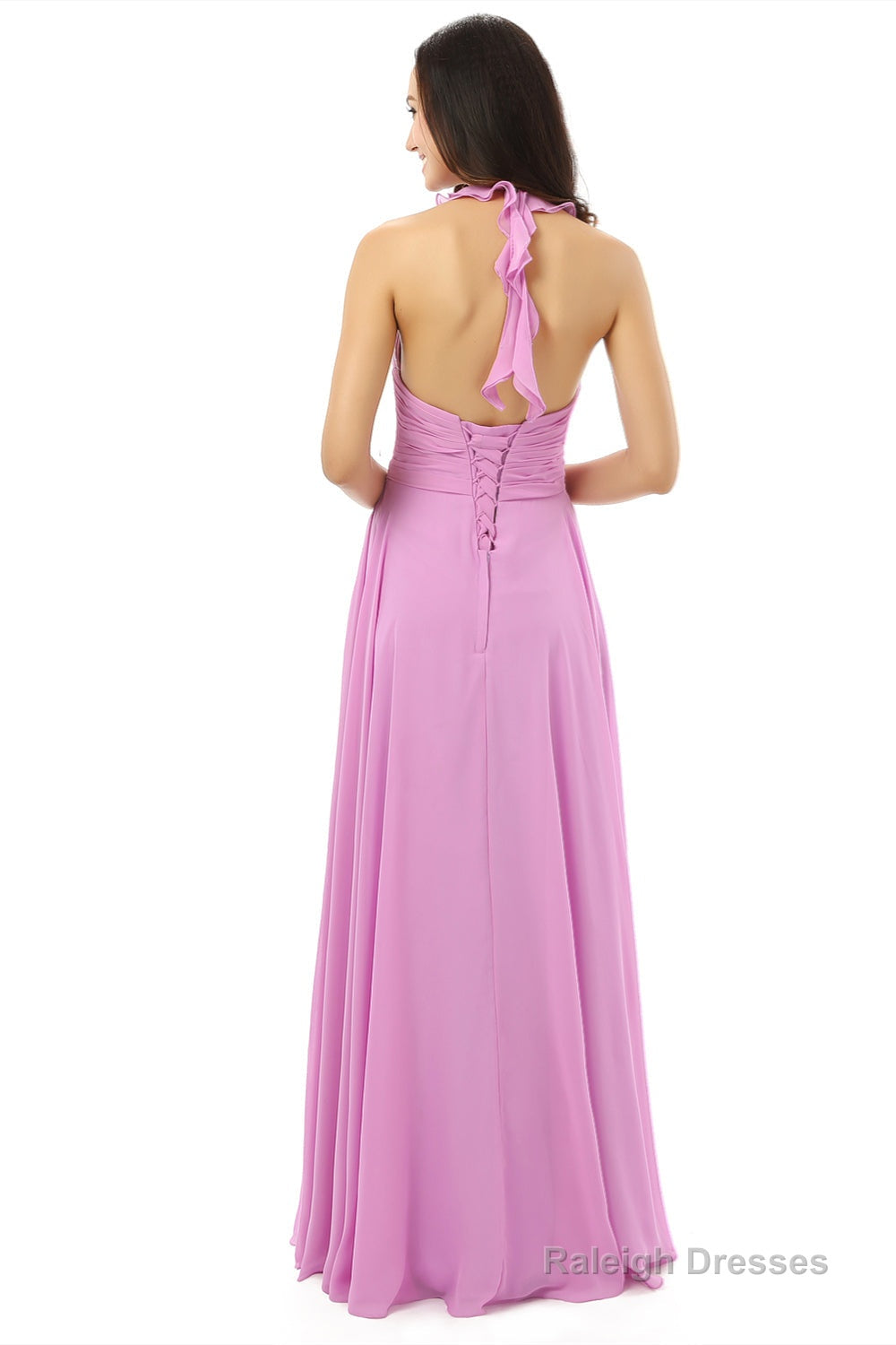 Purple Chiffon Halter Backless With Pleats Bridesmaid Dresses