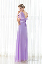 Purple Chiffon Off The Shoulder Long Bridesmaid Dresses