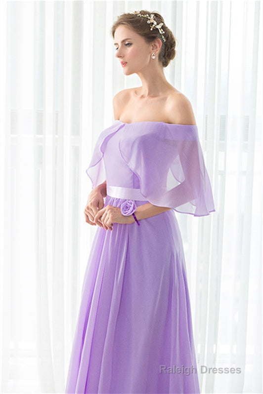 Purple Chiffon Off The Shoulder Long Bridesmaid Dresses