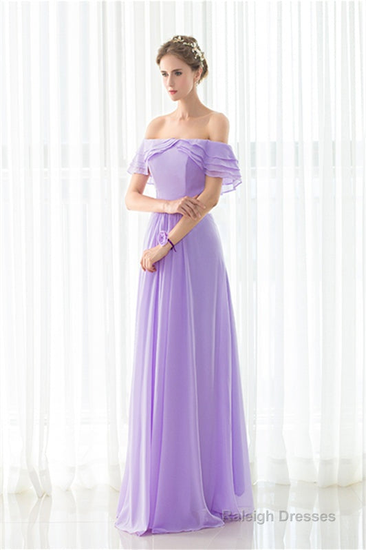 Purple Chiffon Off The Shoulder Long Bridesmaid Dresses Secondary image