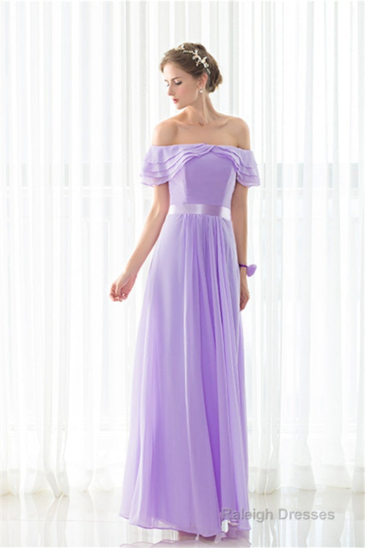 Purple Chiffon Off The Shoulder Long Bridesmaid Dresses