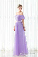 Purple Chiffon Off The Shoulder Long Bridesmaid Dresses