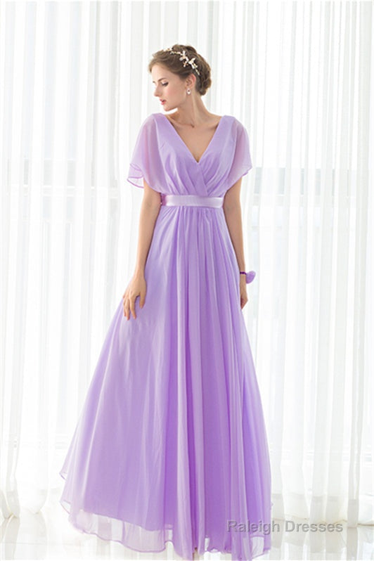 Purple Chiffon V-neck Backless Pleats Long Bridesmaid Dresses Secondary image