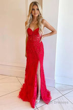 Purple Corset Sweetheart Long Lace Prom Dress with Slit