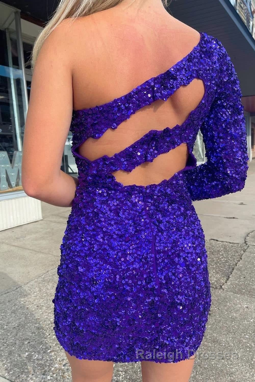 Purple Cut Out Open Back One Shoulder Sequins Homecoming Dress Secondary image