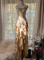 Purple ??Elegant Strapless Chiffon Applique Long Tiered Prom Dress Backless Prom Dress