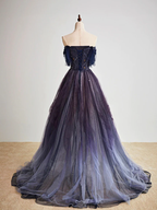 Purple Gradient Off Shoulder Beaded Sweetheart Prom Dresses Purple Long Tulle Prom Dresses