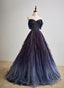 Purple Gradient Off Shoulder Beaded Sweetheart Prom Dress, Purple Long Tulle Formal Dress