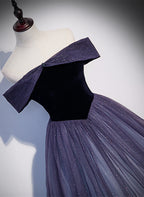 Purple Gradient Tulle Off Shoulder Long Party Dress, A-Line Purple Evening Dress Prom Dress