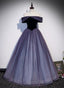 Purple Gradient Tulle Off Shoulder Long Party Dress, A-Line Purple Evening Dress Prom Dress