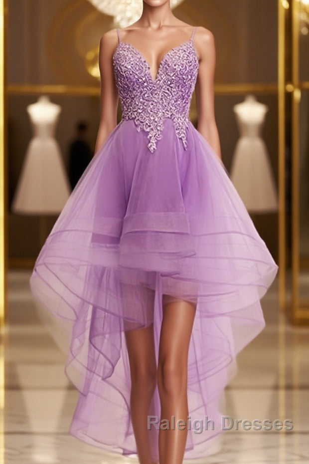 Purple High Low Lace Prom Dress Light Purple High Low Lace Prom Homecoming Dress Main image