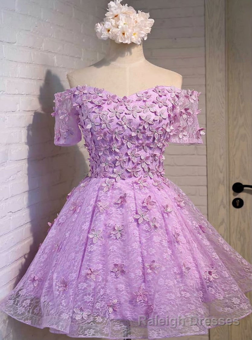 Purple Homecoming Dress Short Sleeve Lace Cocktail Main image