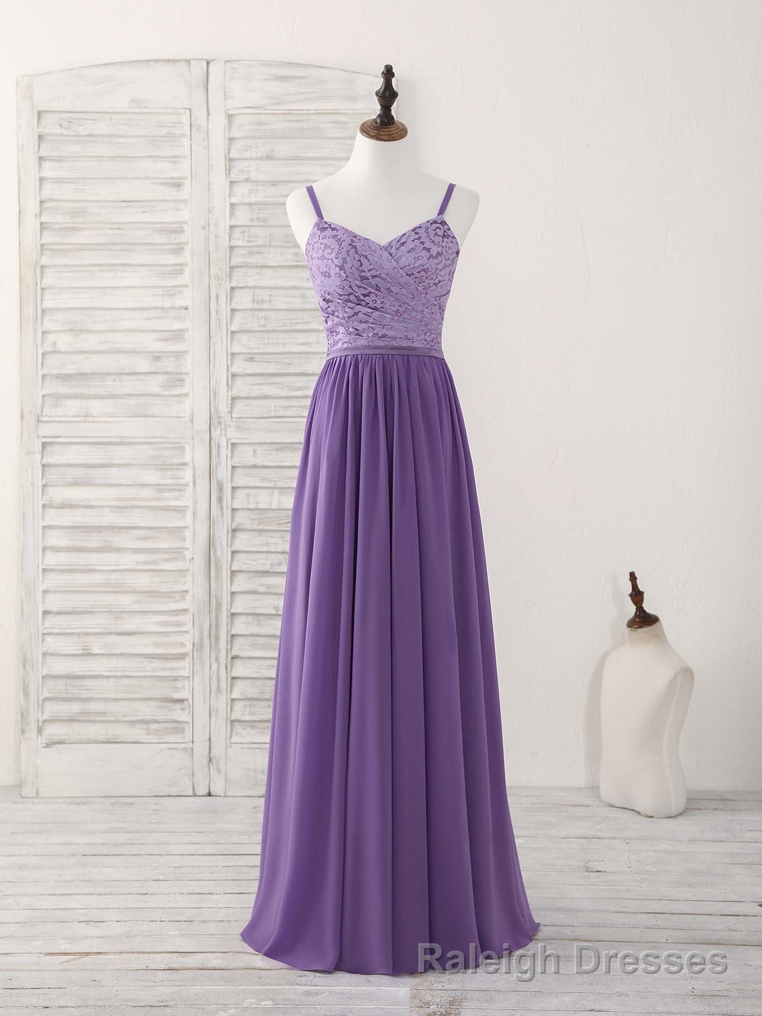 Purple Lace Chiffon Long Prom Dress Purple Bridesmaid Dress Secondary image