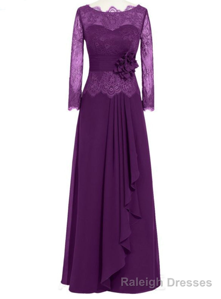 Purple Lace Full Sleeve Floor Length Mother of the Bride Dresses Main image