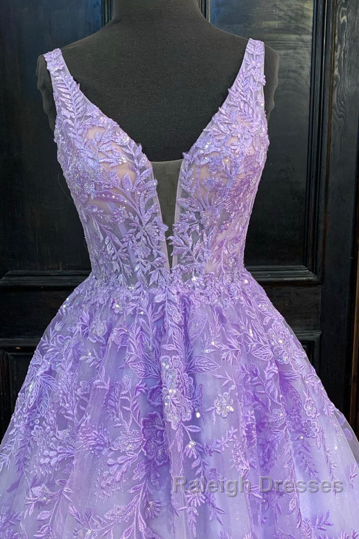 Purple Lace Long A Line Prom Dress Evening Dress Secondary image