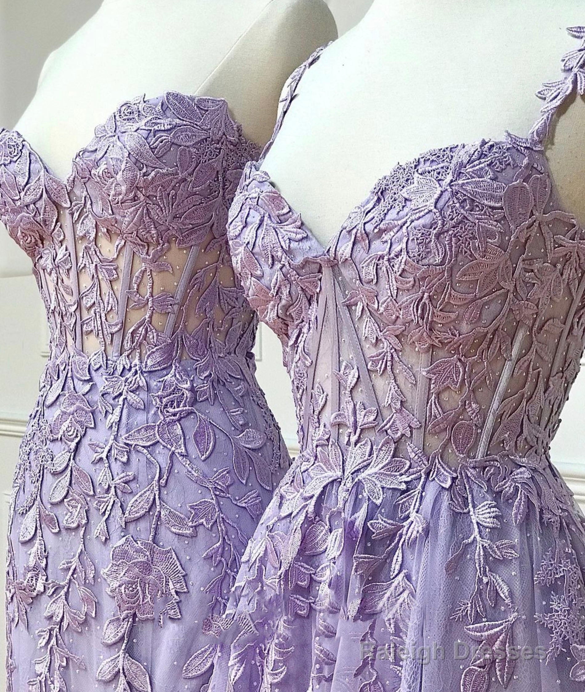 Purple Lace Long Prom Dress