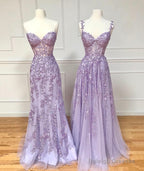 Purple Lace Long Prom Dresses