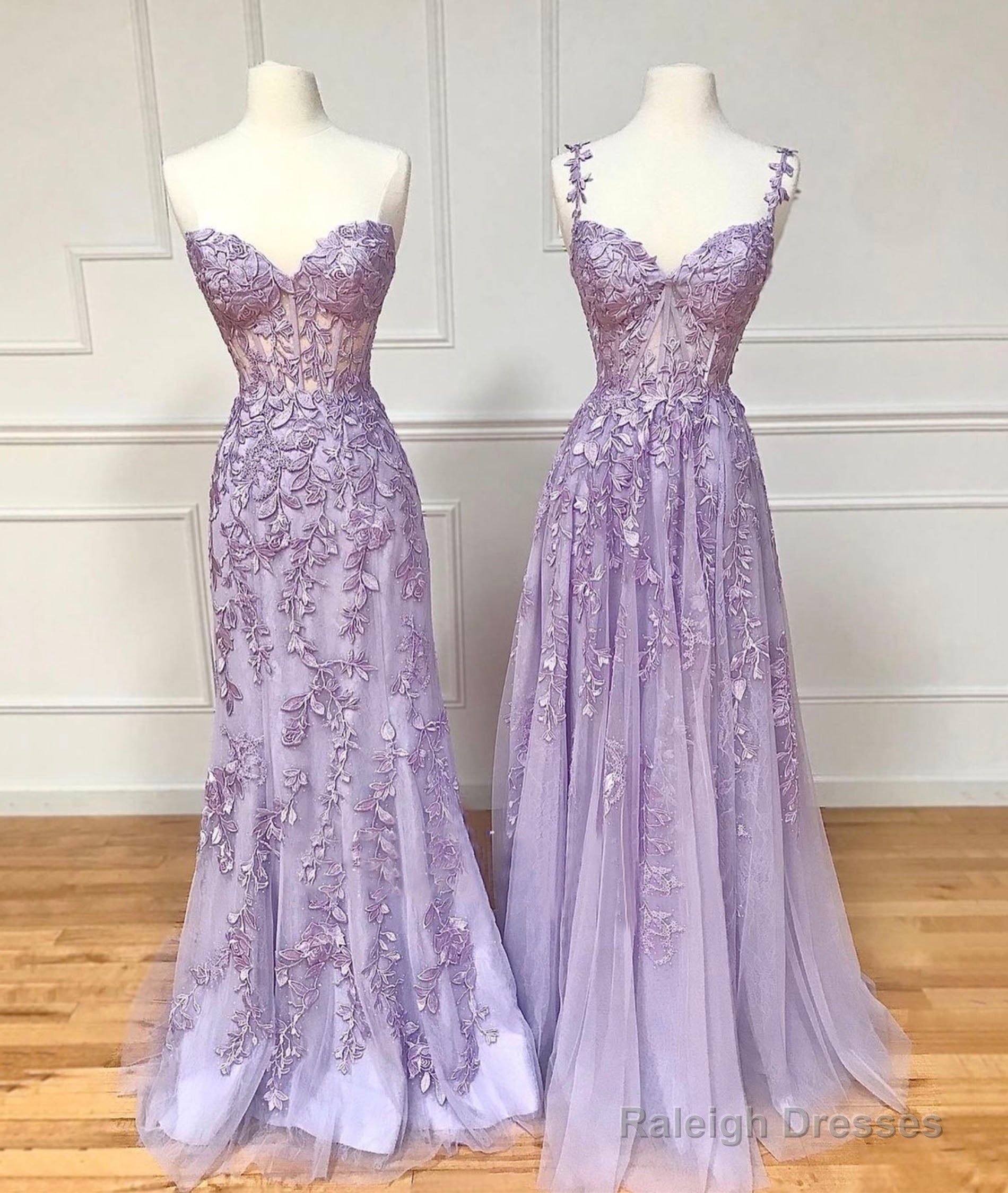 Purple Lace Long Prom Dresses
