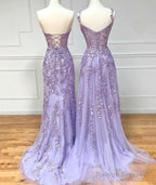 Purple Lace Long Prom Dress