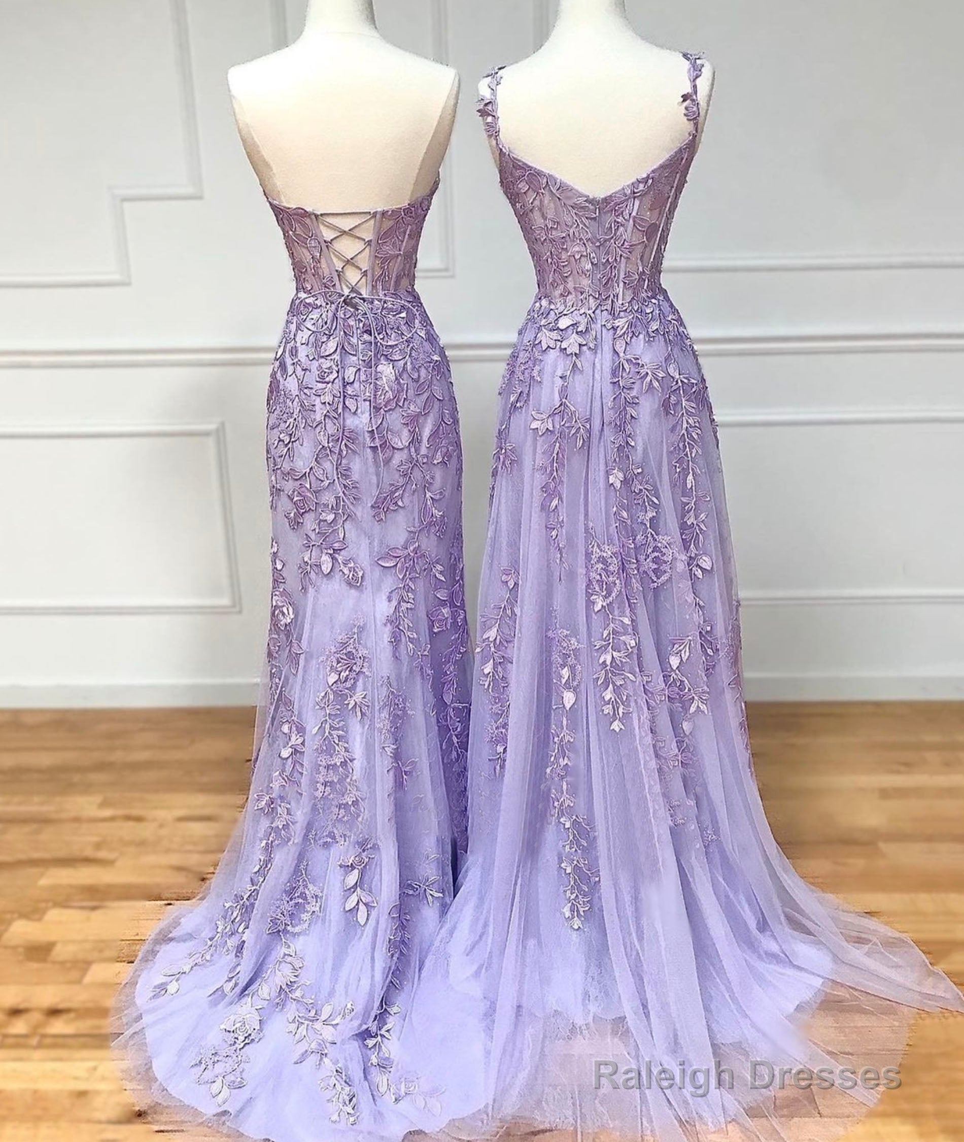 Purple Lace Long Prom Dress