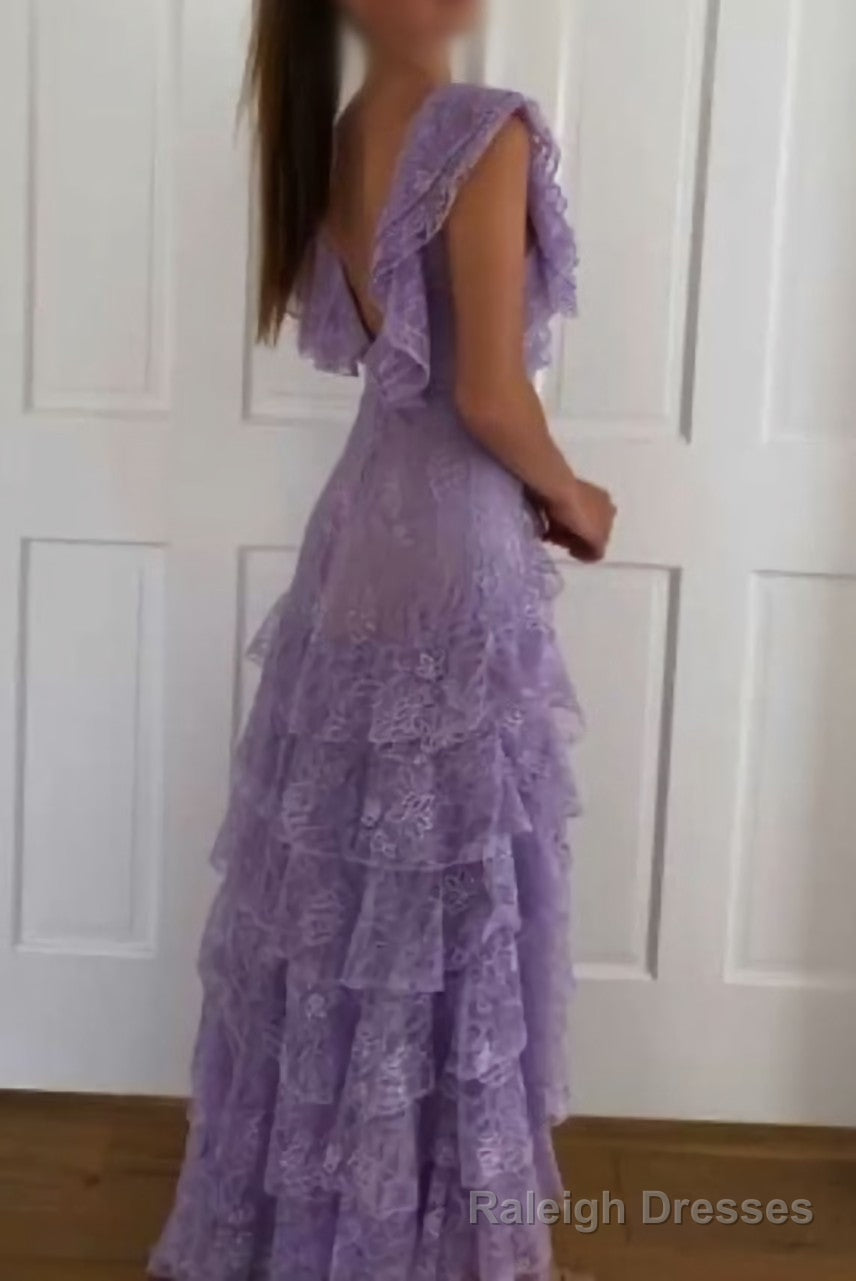 Purple Lace Long Prom Dress Backless Evening Dress Stunning Maxi Dress Secondary image