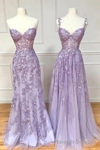 Purple Lace Long Prom Dress, Lovely Purple Sweetheart Neckline Prom Dress
