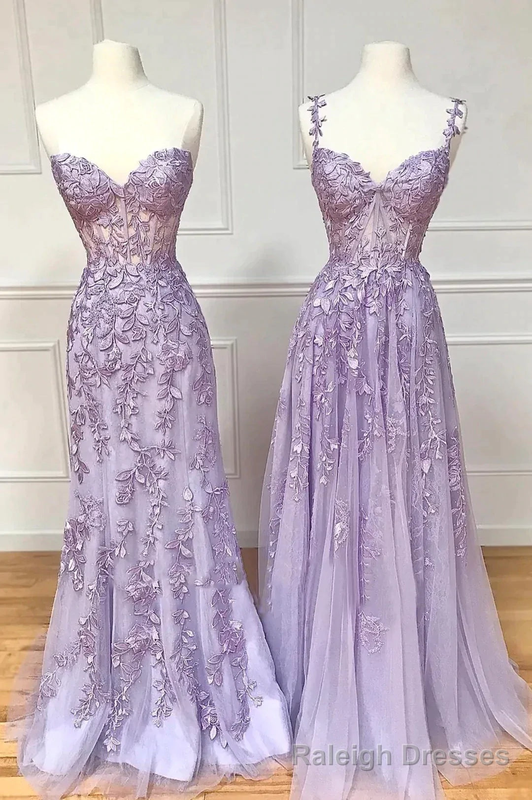 Purple Lace Long Prom Dress, Lovely Purple Sweetheart Neckline Prom Dress