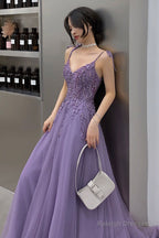Purple Lace Long Prom Dress A-Line Purple Prom Graduation Dress