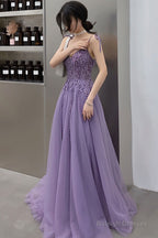 Purple Lace Long Prom Dress A-Line Purple Prom Graduation Dress