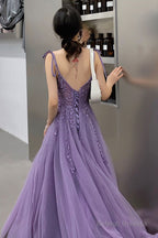 Purple Lace Long Prom Dress A-Line Purple Prom Graduation Dress