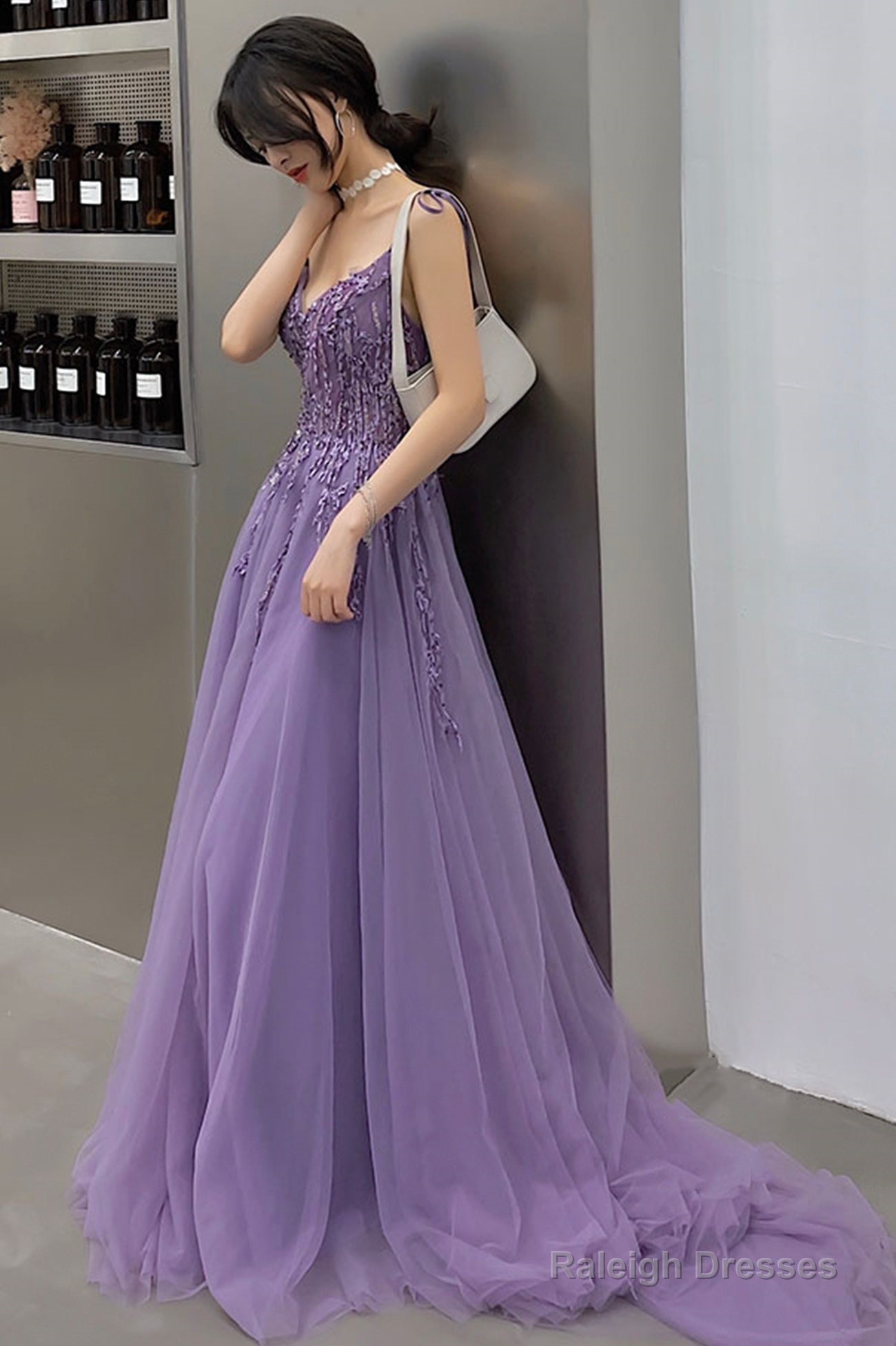 Purple Lace Long Prom Dress A-Line Purple Prom Graduation Dress Main image