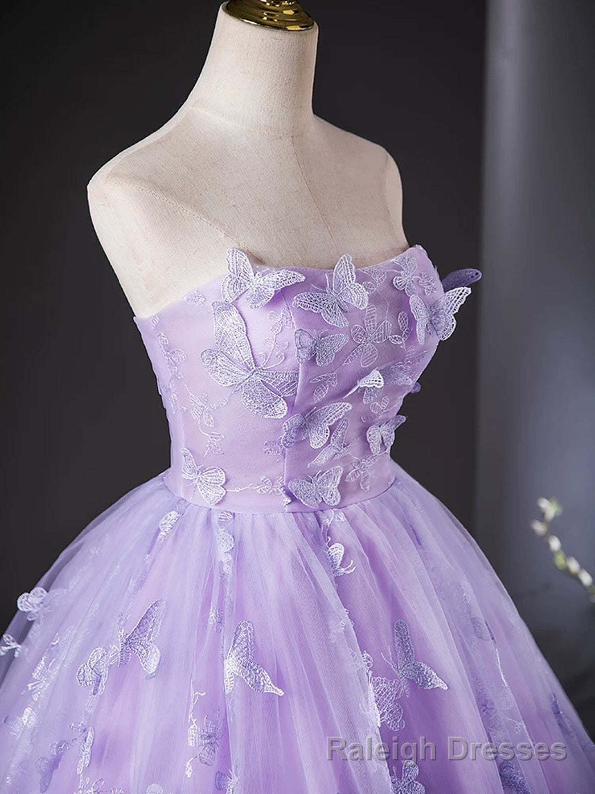 Purple Lace Strapless Floor Length Prom Dress, Purple Lace Long Prom Dress Secondary image