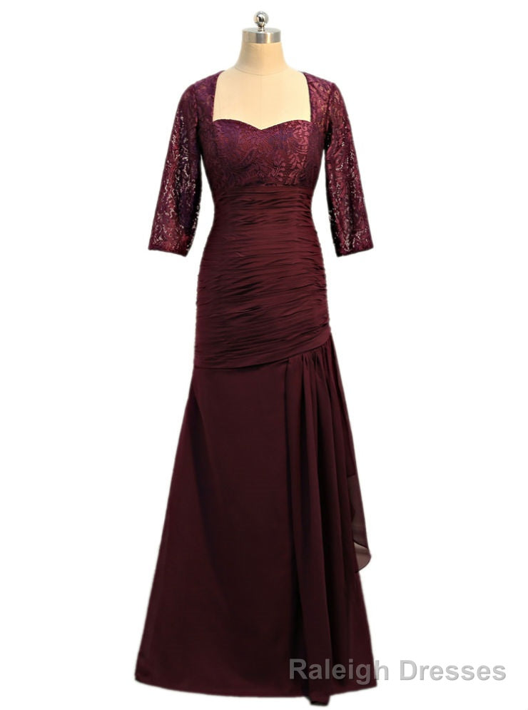 Purple Mermaid 3/4 Sleeves Chiffon Lace Mother Of The Bride Dresses