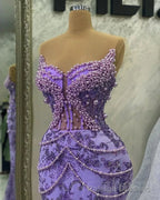Purple Mermaid Prom Dress Beaded Formal Prom Gowns