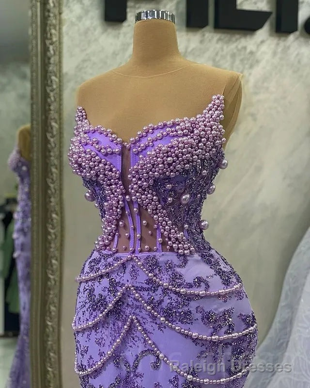 Purple Mermaid Prom Dress Beaded Formal Prom Gowns