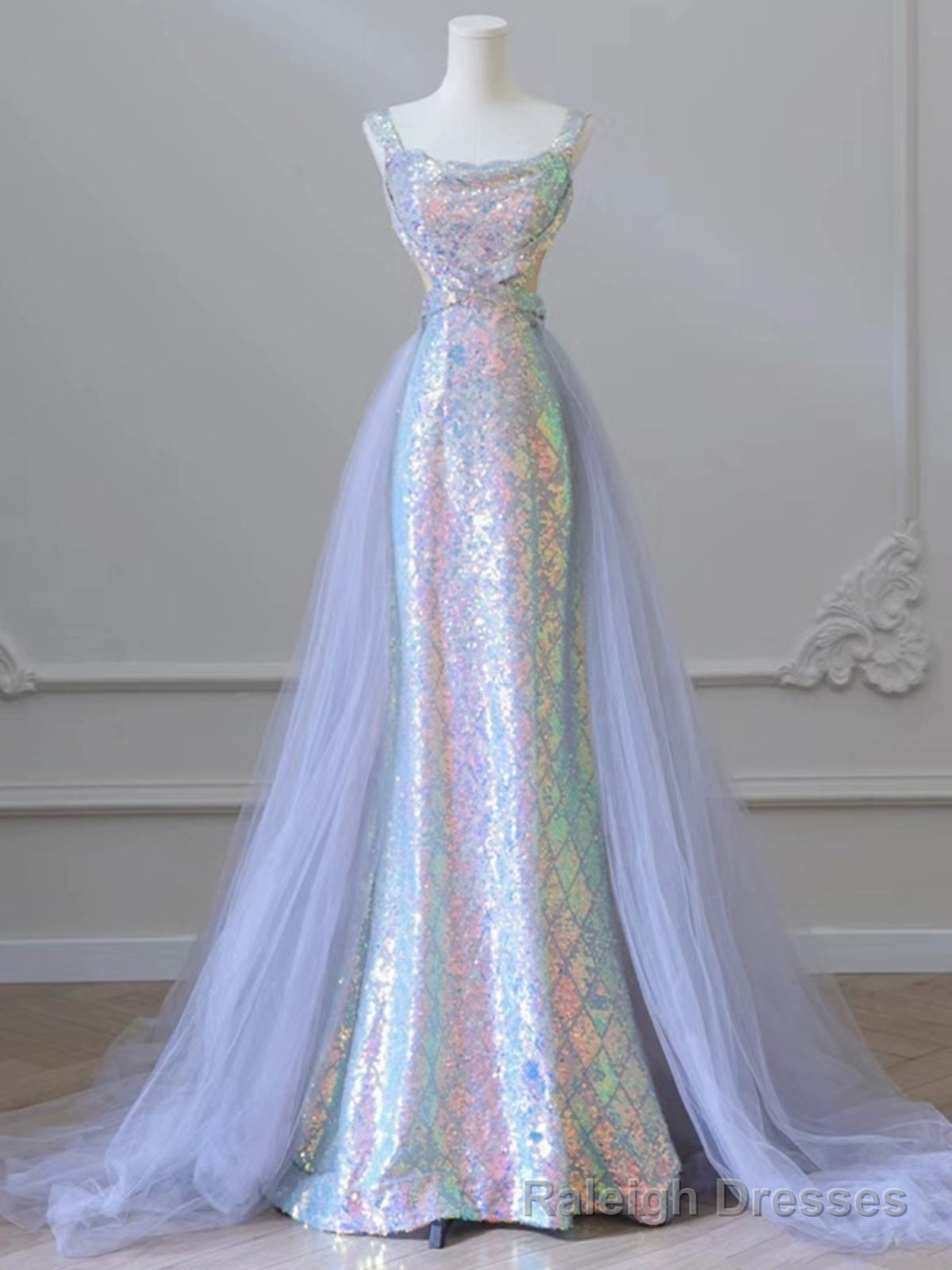 Purple Mermaid Sequins Tulle Prom Dress Main image