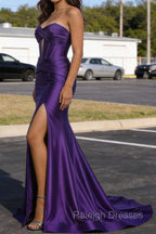 Purple Mermaid Sweetheart Corset Prom Dresses Long with Slit
