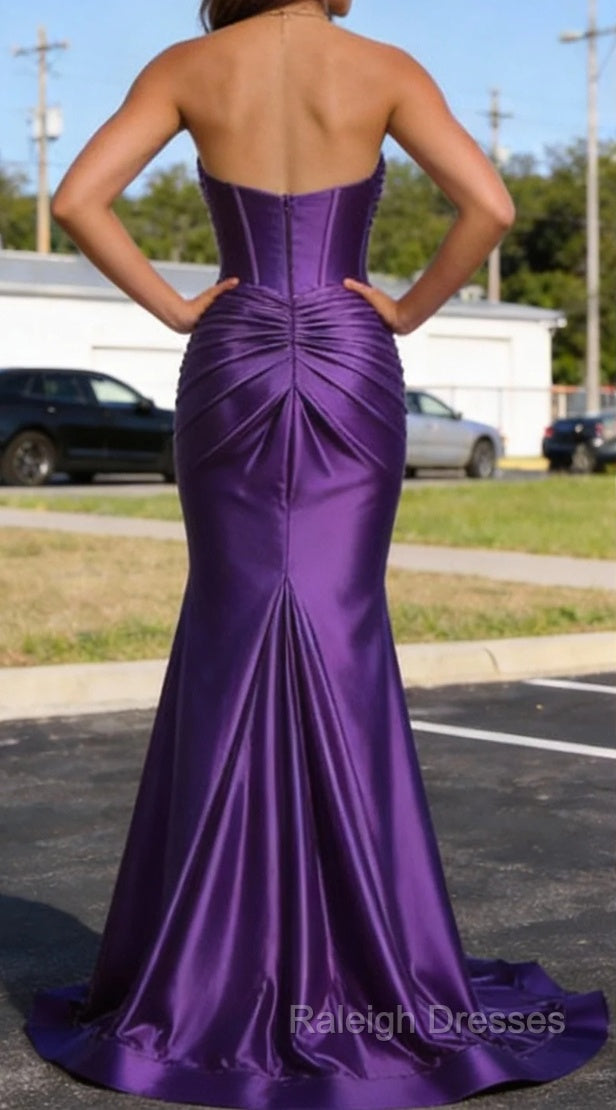 Purple Mermaid Sweetheart Corset Prom Dresses Long with Slit