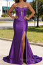 Purple Mermaid Sweetheart Corset Prom Dresses Long with Slit
