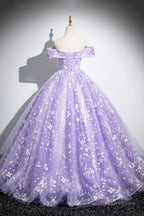 Purple Off Shoulder Lace Floor Length Prom Dresses Beautiful Sweet 16 Dresses Prom Dresses