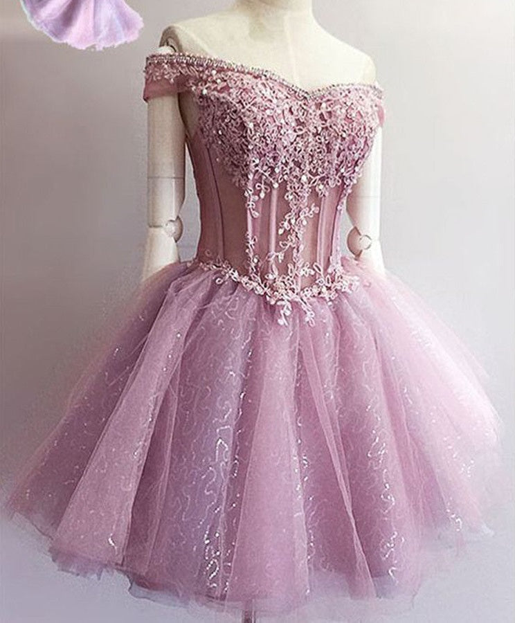 Purple off shoulder see through charming unique style homecoming Dress