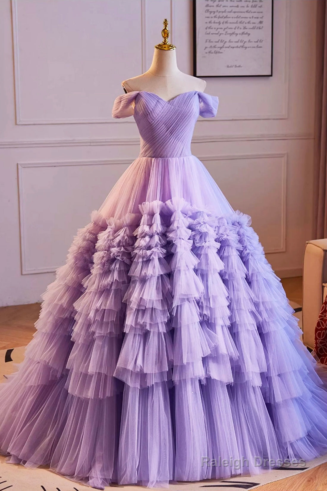 Purple Off The Shoulder Tiered Ruffles Long Ball Grown Prom Formal Party Dresses Main image