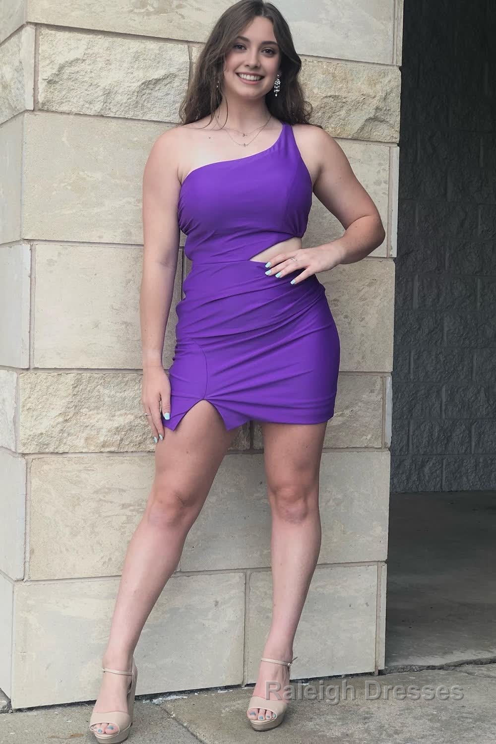 Purple One Shoulder Homecoming Dress With Split Front – Raleigh Dresses